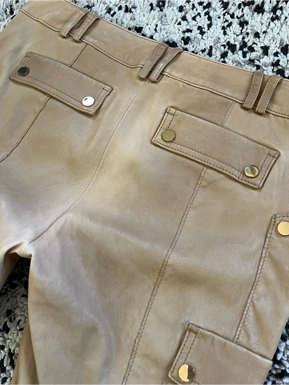 Tory Burch Leather Pants Distressed Tan Cargo Pockets Women’s Size 10 - Picture 10 of 16